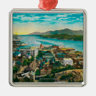 Ketchikan, Alaska Town View - The First City Metal Tree Decoration