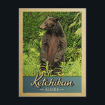 Ketchikan Alaska Vintage Travel Bear Postcard<br><div class="desc">Vintage travel style Ketchikan  Alaska image featuring a black bear standing on its hind legs,  looking into the green forest.</div>