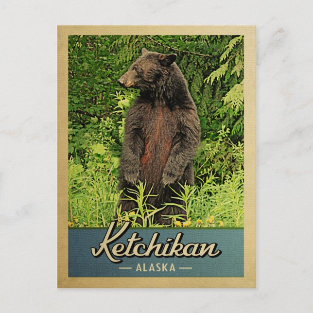 Ketchikan Alaska Vintage Travel Bear Postcard (Front)
