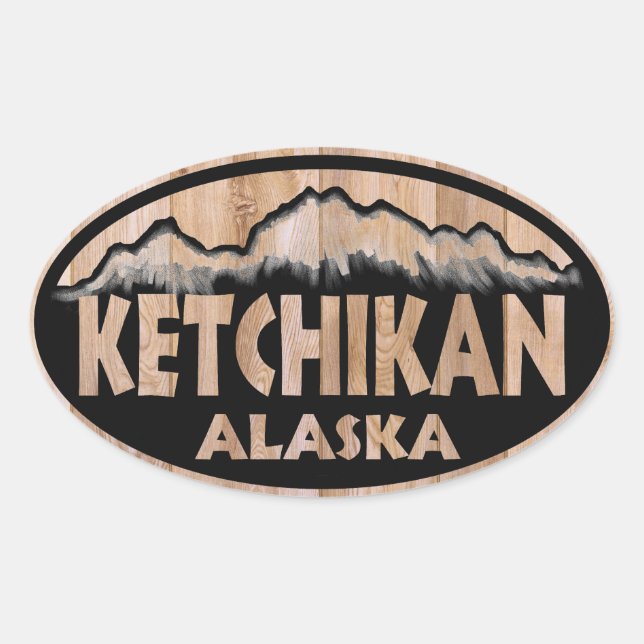 Ketchikan Alaska wooden sign oval stickers (Front)