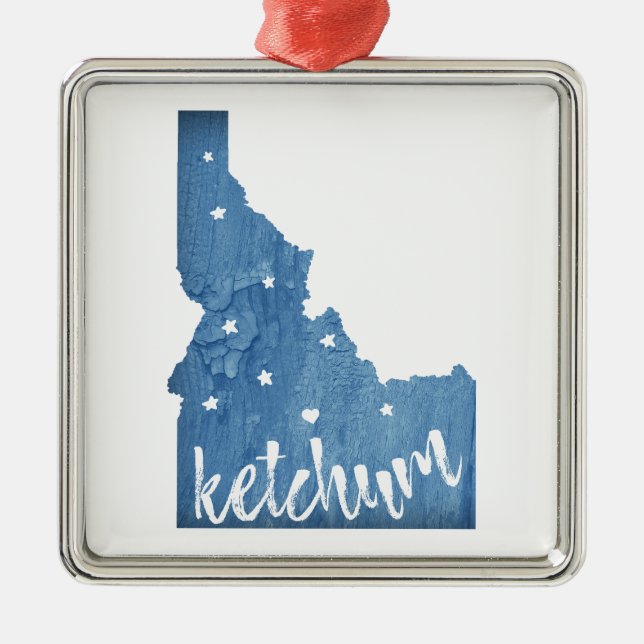 Ketchum Idaho Wood Grain Metal Tree Decoration (Front)