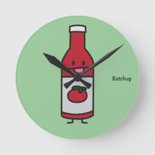Ketchup Bottle Tomato Sauce Table condiment fancy Round Clock