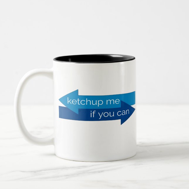 Ketchup me if you can movie pun/joke Two-Tone coffee mug (Left)