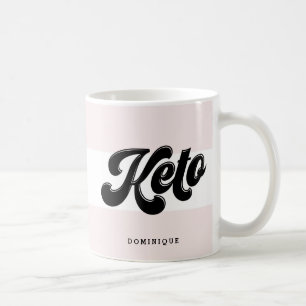 Keto Black Retro Script Typography Pink Stripes Coffee Mug