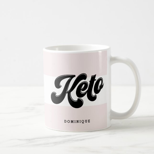Keto Black Retro Script Typography Pink Stripes Coffee Mug (Right)