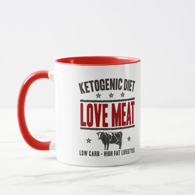 KETOGENIC DIET: Love Meat - Low Carb Life, Red Cow Mug (Left)