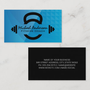 Kettle Bell Dumbbells Logo Blue Geometric Business Card
