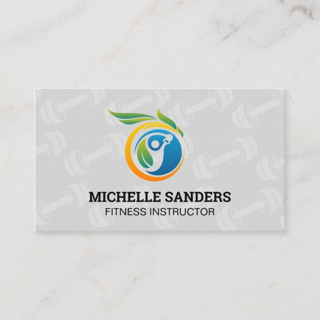 Kettle Bell Fitness Logo | Dumbbell Pattern  Business Card (Front)
