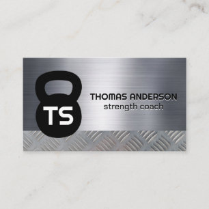 Kettle Bell Logo   Monogram   Steel Metal Business Card