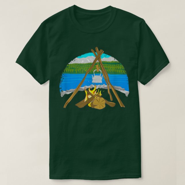 Kettle Over Fire Campfire Cooking Camping Graphic  T-Shirt (Design Front)