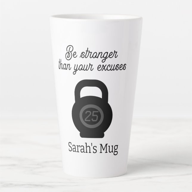 Kettlebell and motivational fitness quote custom latte mug (Front)