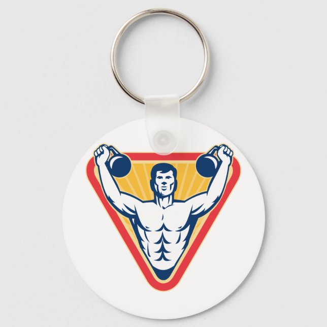 Kettlebell Exercise Weight Training Retro Key Ring (Front)