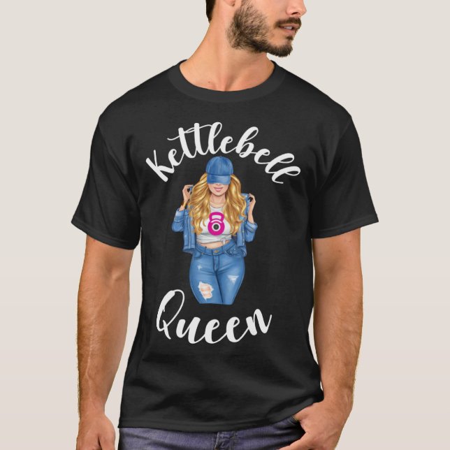Kettlebell Queen Blonde Girl Woman Sassy Gym Worko T-Shirt (Front)