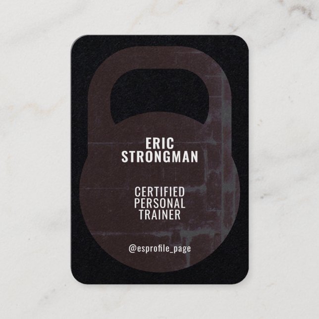 Kettlebell shape cover rustic business card (Front)