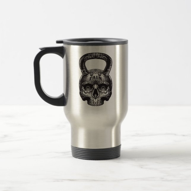 Kettlebell Skull - Gym Workout Motivational Travel Mug (Left)