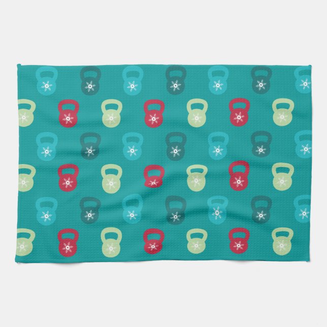 Kettlebell With A Cute Snowflake Tea Towel (Horizontal)