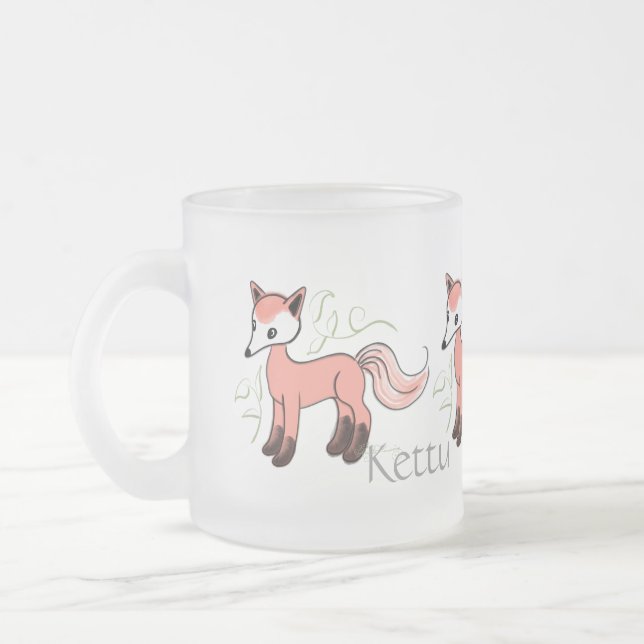 Kettu -- Cute Finnish Fox Frosted Glass Coffee Mug (Left)