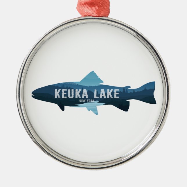 Keuka Lake New York Fish Metal Tree Decoration (Front)