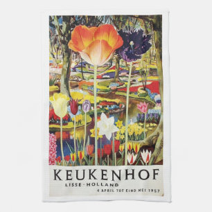 Keukenhof Gardens Holland Tulips Vintage Tea Towel