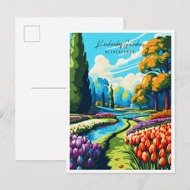 Keukenhof Gardens vintage travel illustration Postcard (Front/Back)