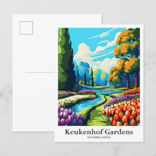 Keukenhof Netherlands Vintage Travel Illustration Postcard