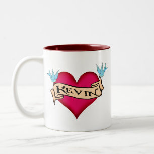 Kevin - Custom Heart Tattoo T-shirts & Gifts Two-Tone Coffee Mug