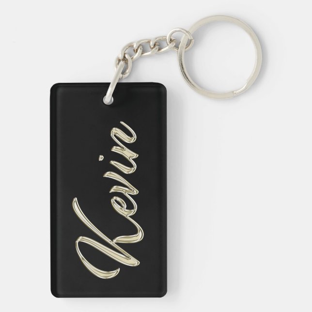 Kevin Name white gold keychain pendant (Back)