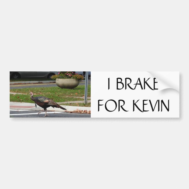 Kevin The Turkey - I BRAKE FOR KEVIN Bumper Sticker (Front)