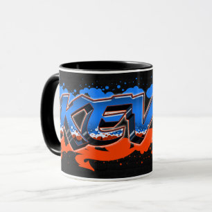 Kevin Vorname Name Graffiti blue orange Tasse Mug