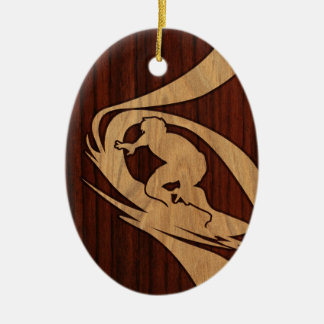 Kewalos Hawaiian Surfer Faux Wood Ceramic Tree Decoration