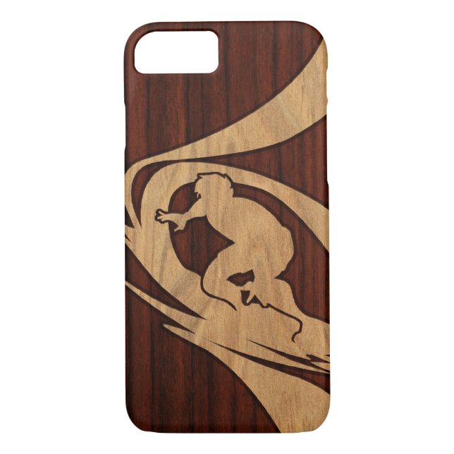 Kewalos Hawaiian Surfer Koa Faux Wood Case-Mate iPhone Case (Back)