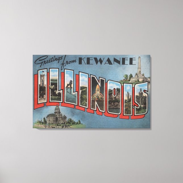Kewanee, Illinois - Large Letter Scenes Canvas Print (Front)