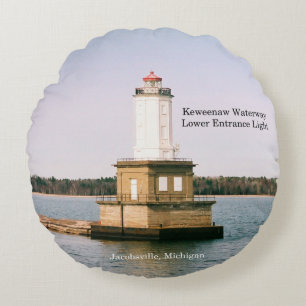 Keweenaw Waterway Entrance Lights round pillow