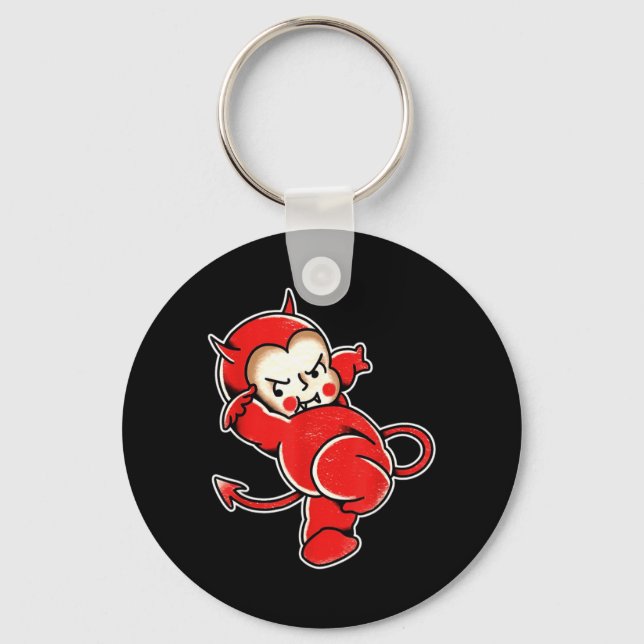 Kewpie Baby Devil Demon Horns Tattoo Key Ring (Front)