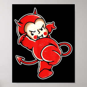 Kewpie Baby Devil Demon Horns Tattoo Poster