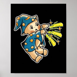 Kewpie Baby Wizard Traditional Tattoo Flash Poster