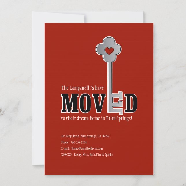 Key and Heart, Red Moving Announcement (Front)