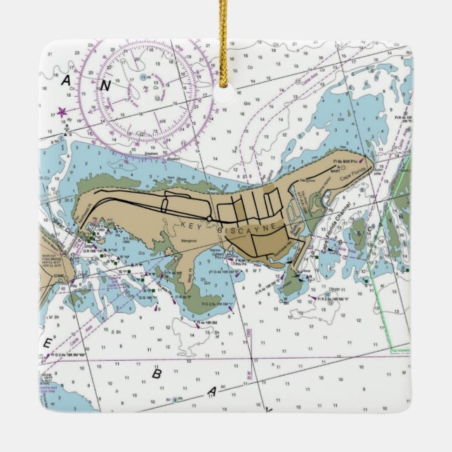 Key Biscayne Florida Nautical Chart Ceramic Ornament (Back)