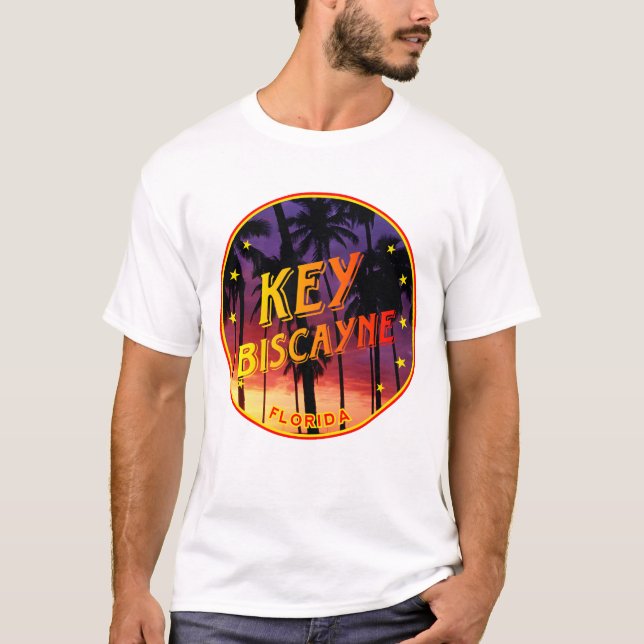 Key Biscayne, Florida sunset and Palmtrees T-Shirt (Front)