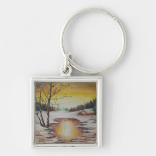 Key Chain Ann Hayes Painting Winter Scene