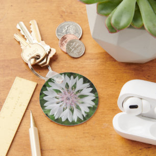 Key Chain - Basic - White/Pink Bachelor's Button