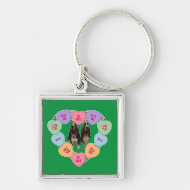 Key Chain Candy Love Hearts With Bassets (Front)