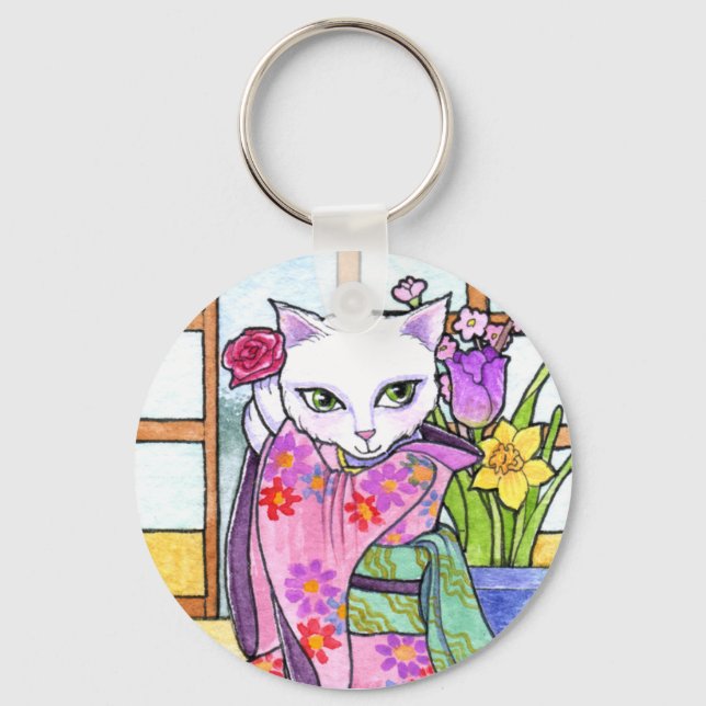 Key Chain Cat Geisha Fairy Fantasy by Ann Howard (Front)