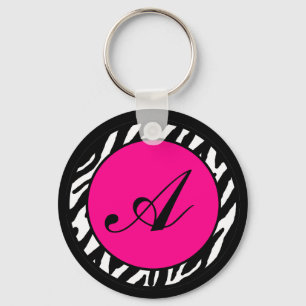Key Chain Monogram Hot Pink Zebra Animal Print