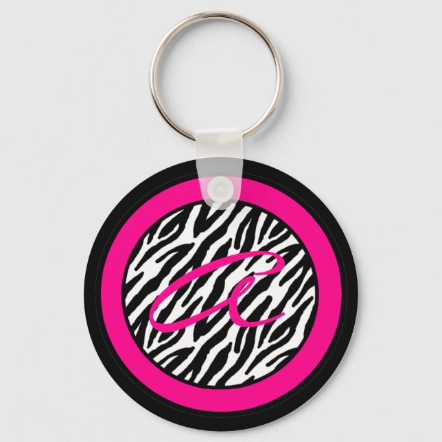Key Chain Monogram Hot Pink Zebra Animal Print (Front)