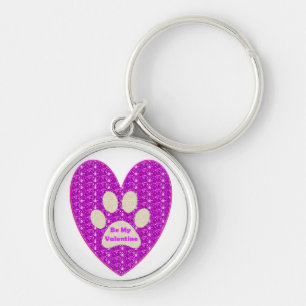 Key Chain Paw Heart Pink White Be My Valentine