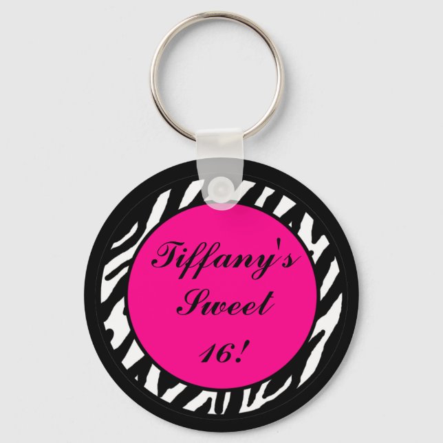 Key Chain Personalized Hot Pink Zebra Animal Print (Front)