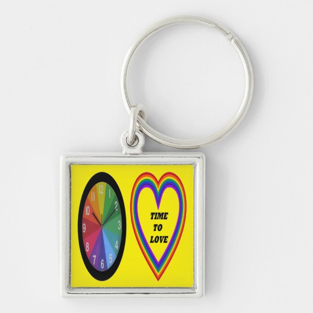 Key Chain Rainbow Clock With Heart Time To Love (Front)