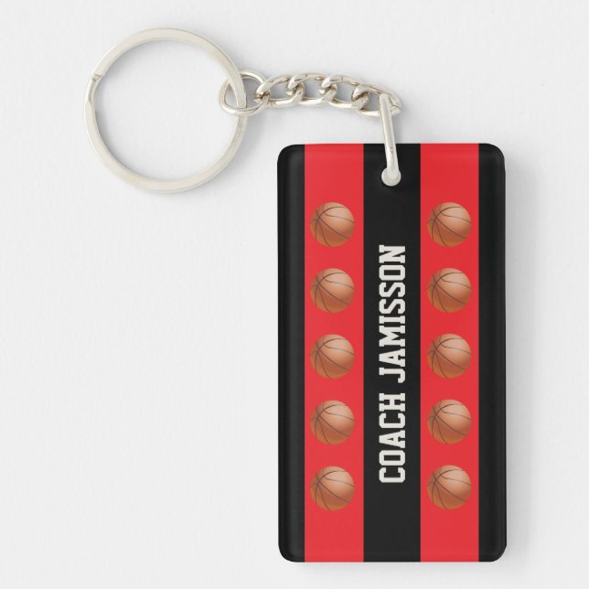 Key chain, Red/Black for Basketball Coach, Player Ring (Front)