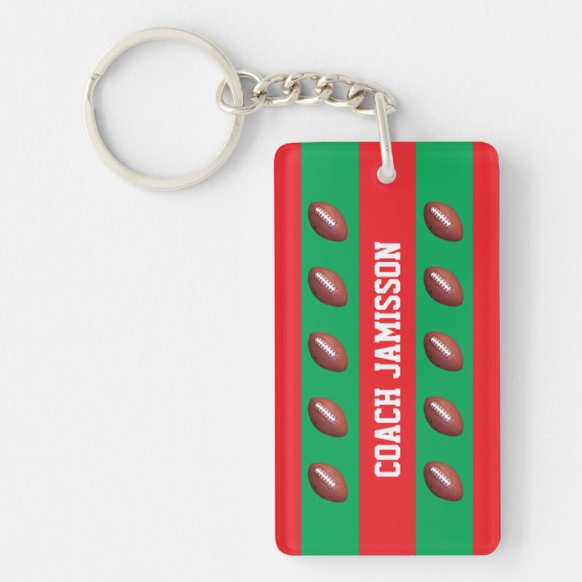Key chain, Red & Green, for Football Coach, Player Key Ring (Front)